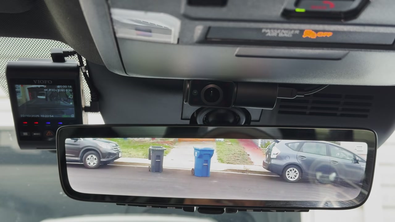 A VIOFO A229 Ultra mounted beside the mirror of a 2025 Toyota Tacoma
