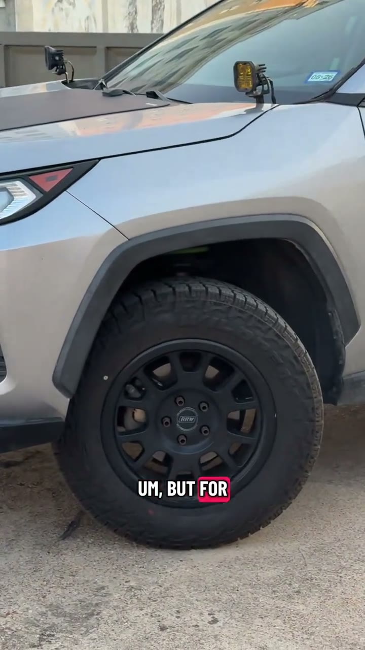 Close-up of the black Relations Race wheel and Falken Wildpeak A/T tire